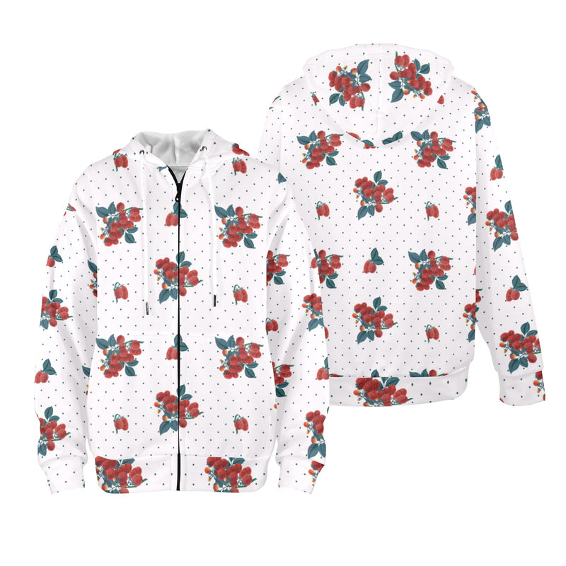 raspberry print 2A Women's Fleece Full-Zip Hoodie (Model H60) - Objet D'Art