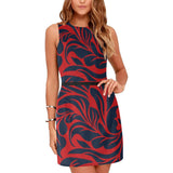red blue leaf print 2 Eos Women's Sleeveless Dress (Model D01) - Objet D'Art