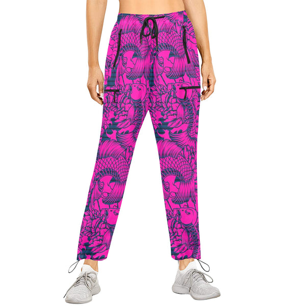 fuchsia pisces print 2 Women's Quick Dry Cargo Sweatpants (Model L65) - Objet D'Art