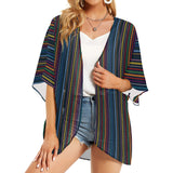colored chain print Women's Kimono Chiffon Cover Up (Model H51) - Objet D'Art