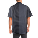 horizontal striped black gray print Men's Stand-Up Collar Short Sleeve Shirt - Objet D'Art