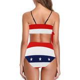 red white blue star and stripes print Knot Side Bikini Swimsuit (Model S37) - Objet D'Art