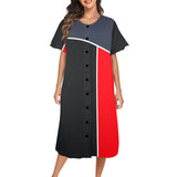 gray black red print 2A Women's Button Front House Dress - Objet D'Art