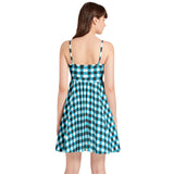 Plaid Spaghetti Strap Sleeveless Falred Hem Short Dress - Objet D'Art