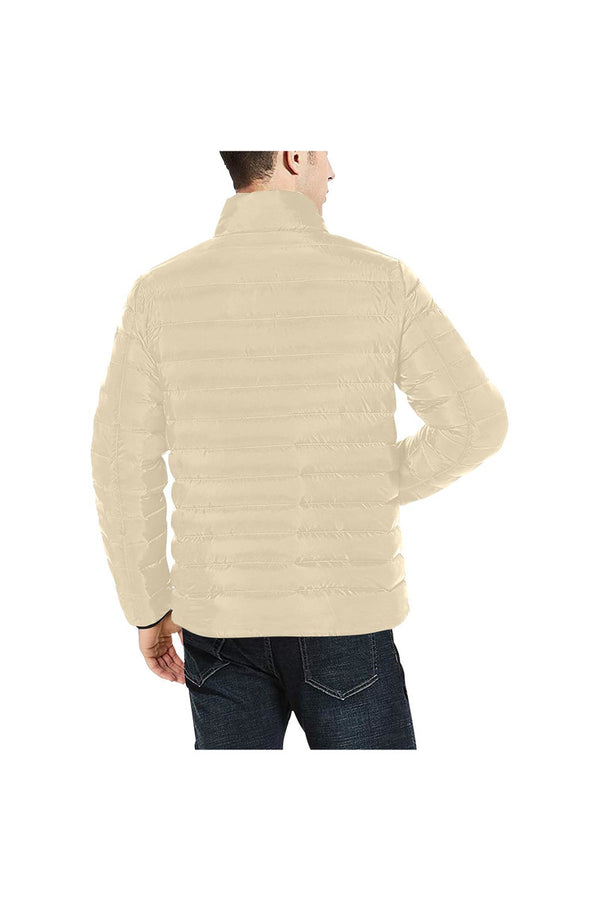 Cream Men's Stand Collar Padded Jacket (Model H41) - Objet D'Art