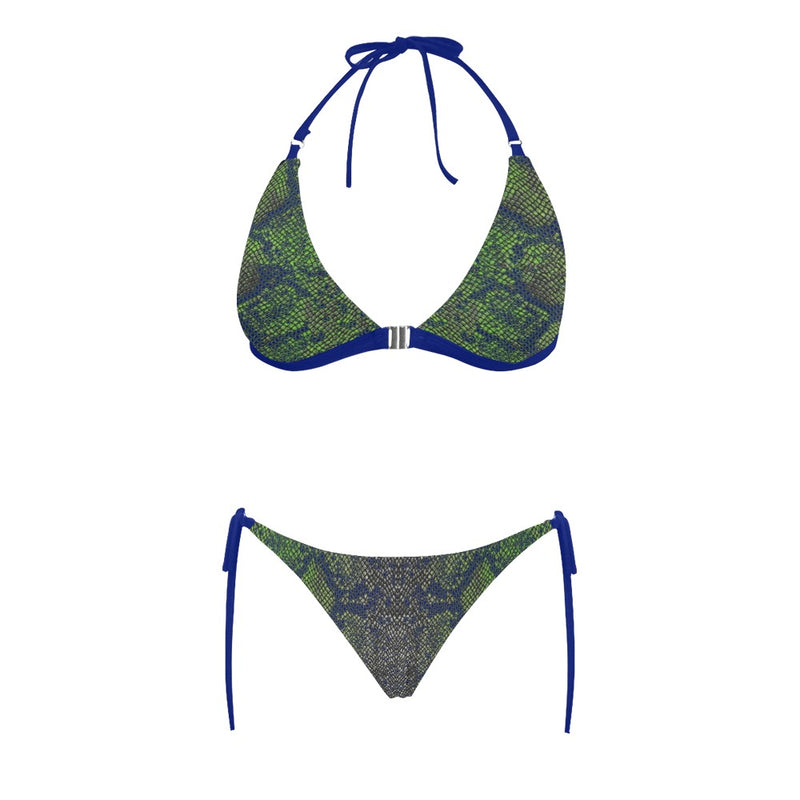 sea green snakeskin print Buckle Front Halter Bikini Swimsuit - Objet D'Art