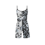 selenium gray print 3 Women's Short Yoga Bodysuit - Objet D'Art