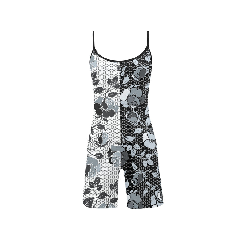 selenium gray print 3 Women's Short Yoga Bodysuit - Objet D'Art