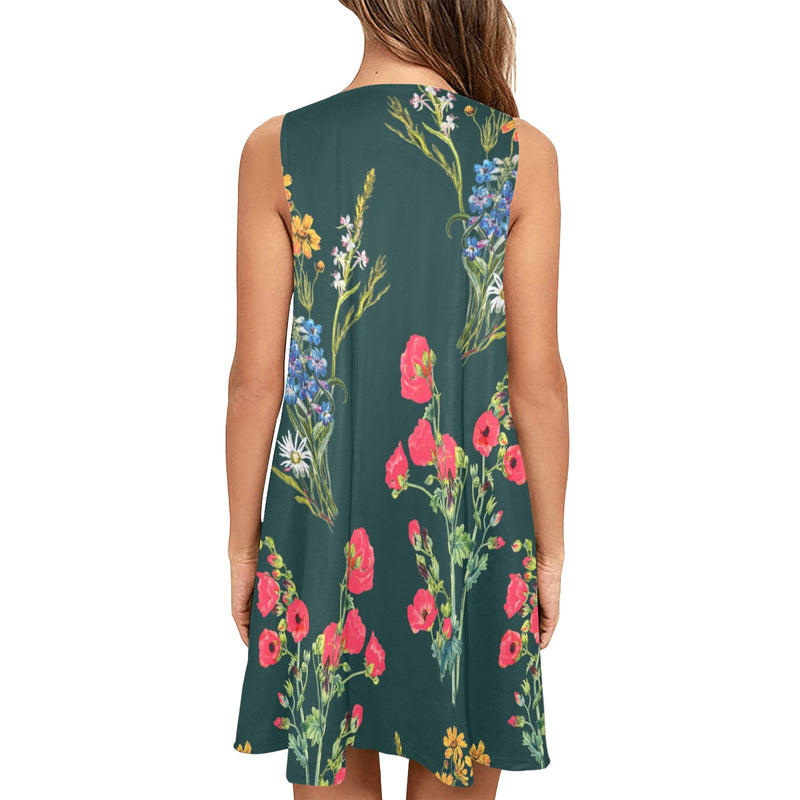 wildflowers yoga_leggings_template-Recovered Sleeveless A-Line Pocket Dress (Model D57) - Objet D'Art