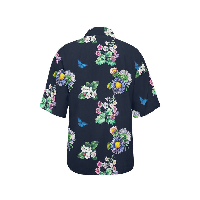 floral print butterfly 4 All Over Print Hawaiian Shirt for Women (Model T58) - Objet D'Art