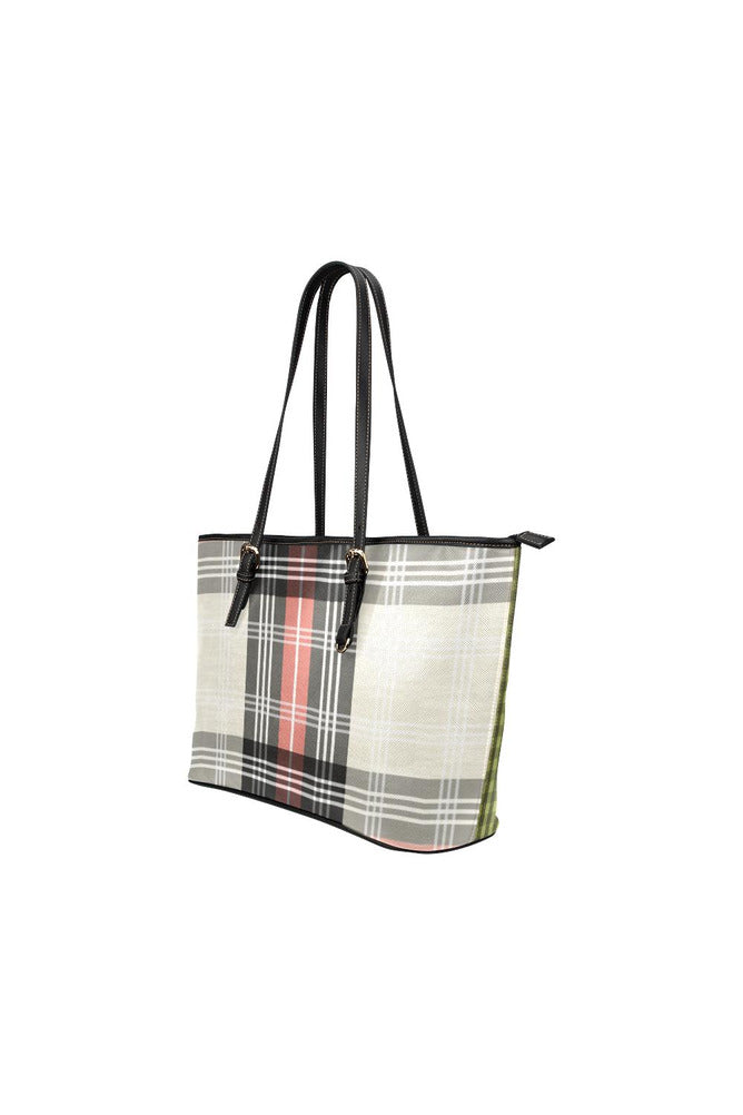 Pepper Stem Plaid D15 BACK Leather Tote Bag/Small (Model 1651) - Objet D'Art