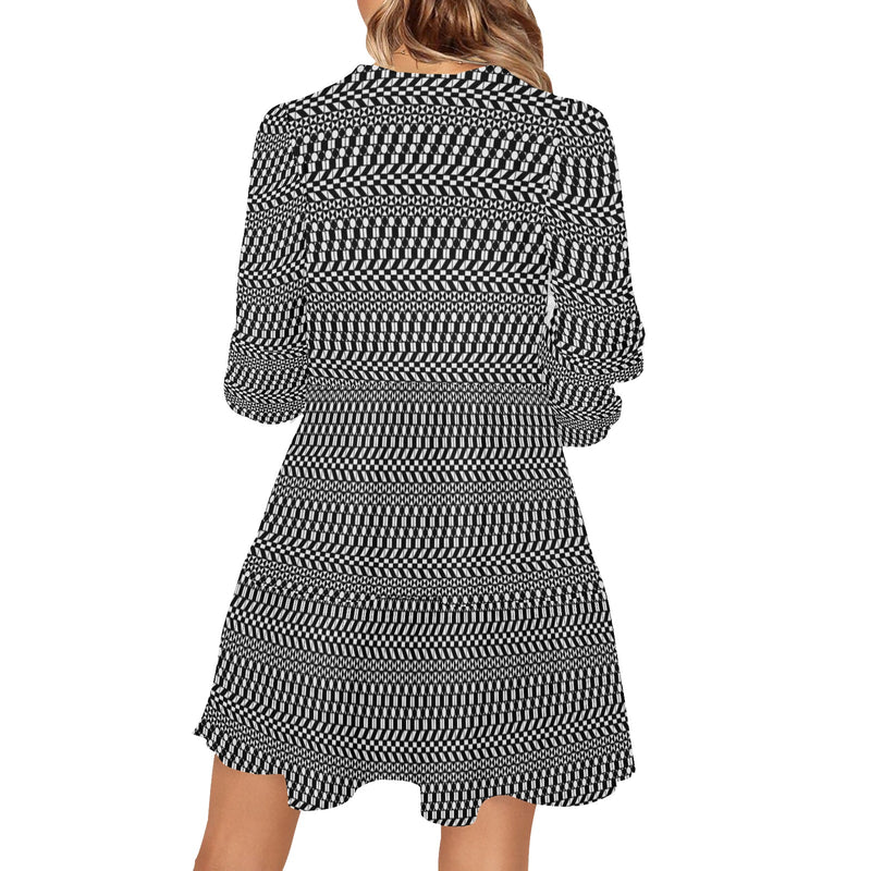 striped geo print 5C V-Neck Loose Fit Dress (Model D62) - Objet D'Art