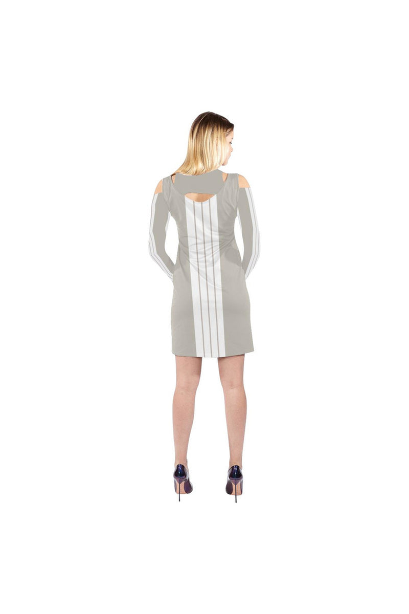 Striped Cold Shoulder Long Sleeve Dress (Model D37) - Objet D'Art