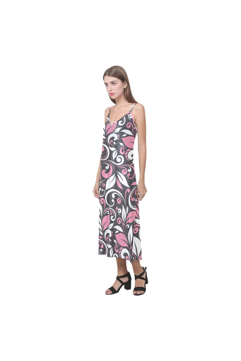 Pink and White Gray 2 V-Neck Open Fork Long Dress(Model D18) - Objet D'Art