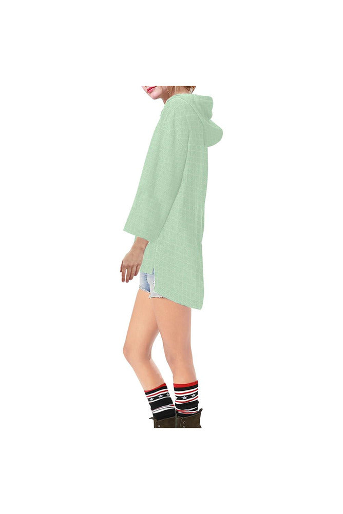 Lime Lattice Step Hem Tunic Hoodie for Women (Model H25) - Objet D'Art