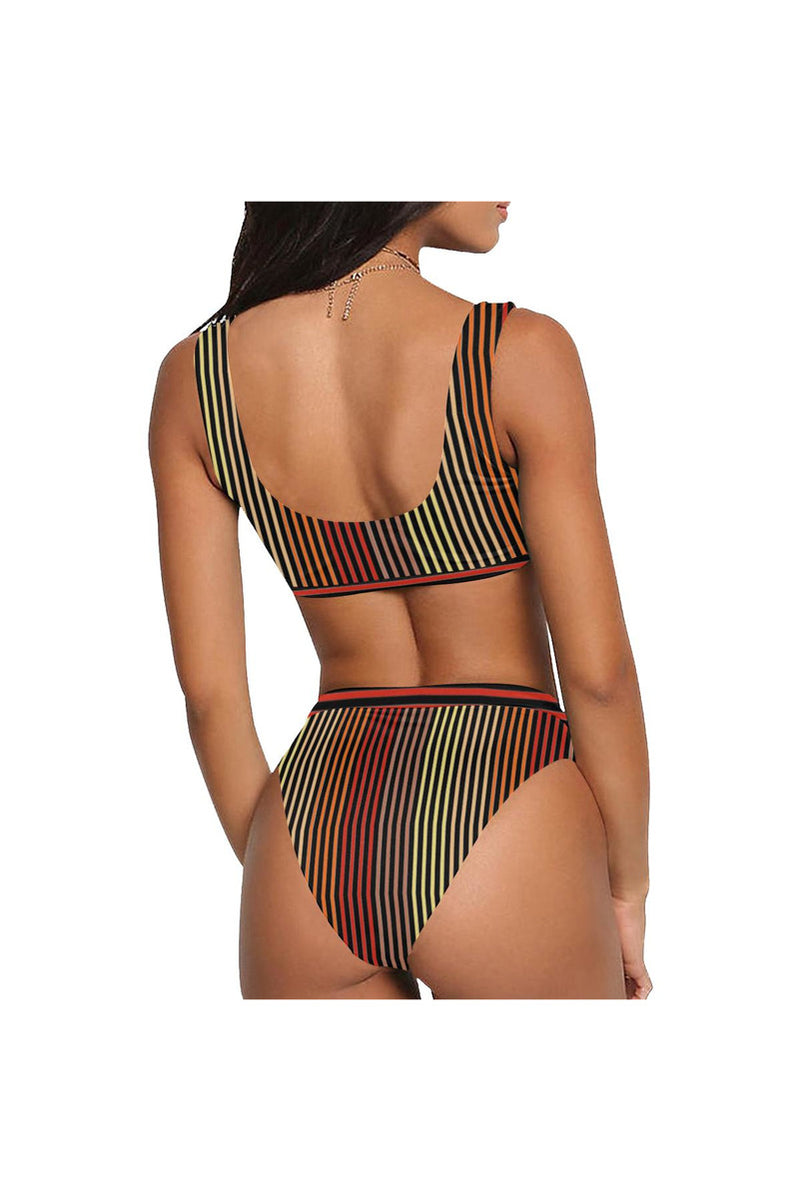 Spectral Lines Sport Top & High-Waisted Bikini Swimsuit (Model S07) - Objet D'Art