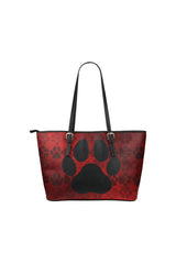 paw print 4 tote bag Leather Tote Bag/Small (Model 1651) - Objet D'Art