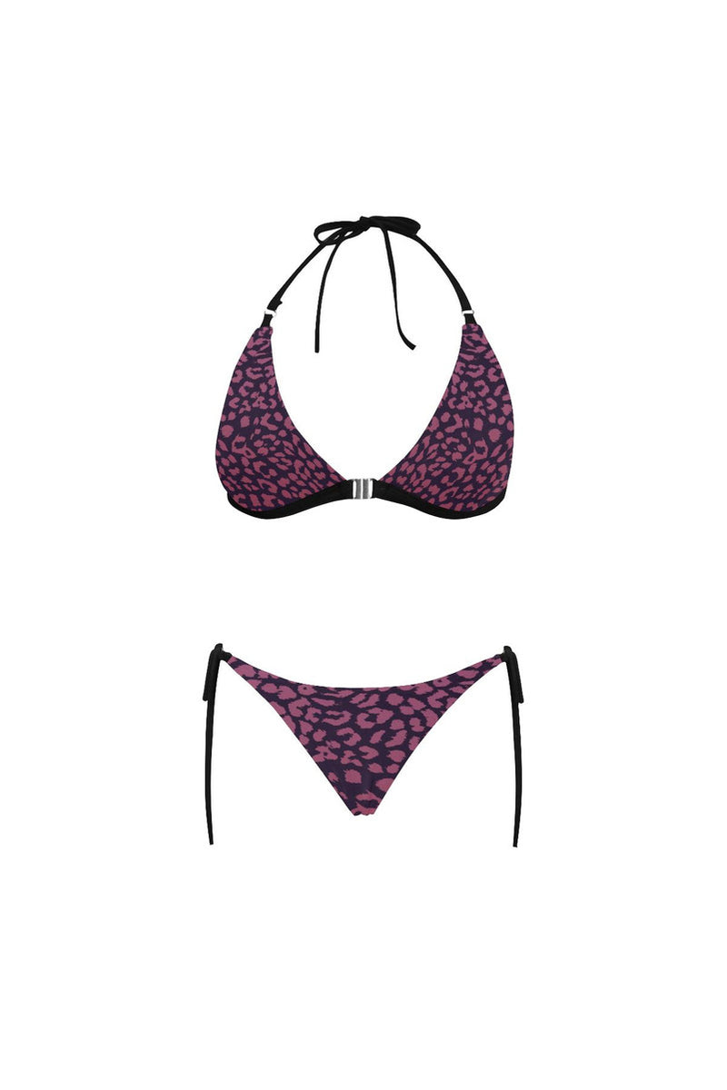 Berry Leopard Buckle Front Halter Bikini Swimsuit - Objet D'Art Online Retail Store