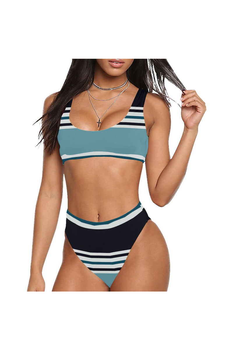 Solid and Stripes Sport Top & High-Waist Bikini Swimsuit - Objet D'Art