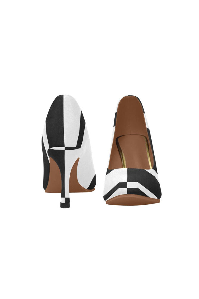 Asymmetrical Black & White  Women's High Heels (Model 048) - Objet D'Art