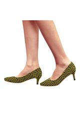 Greek Key Gold Women's Pointed Toe Low Heel Pumps - Objet D'Art