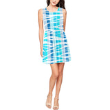 blue wave tiger stiped print 5B Thea Sleeveless Skater Dress(Model D19) - Objet D'Art