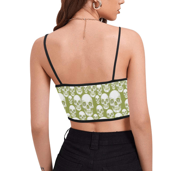 green skull 2 Women's Spaghetti Strap Crop Top (Model T67) - Objet D'Art