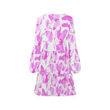 butterfly pink on white print V-Neck Loose Fit Dress (Model D62) - Objet D'Art