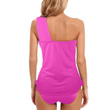 fuchsia hex print Women's One Shoulder Backless Swimsuit (Model S44) - Objet D'Art