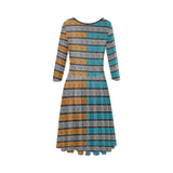 blue gray greek key print Tethys Half-Sleeve Skater Dress(Model D20) - Objet D'Art