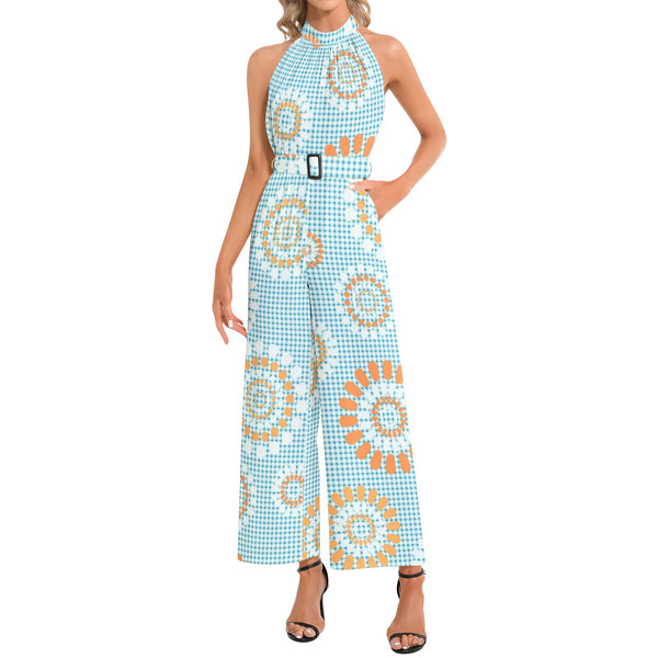 Halter Neck Buckle Belted Jumpsuit - Objet D'Art