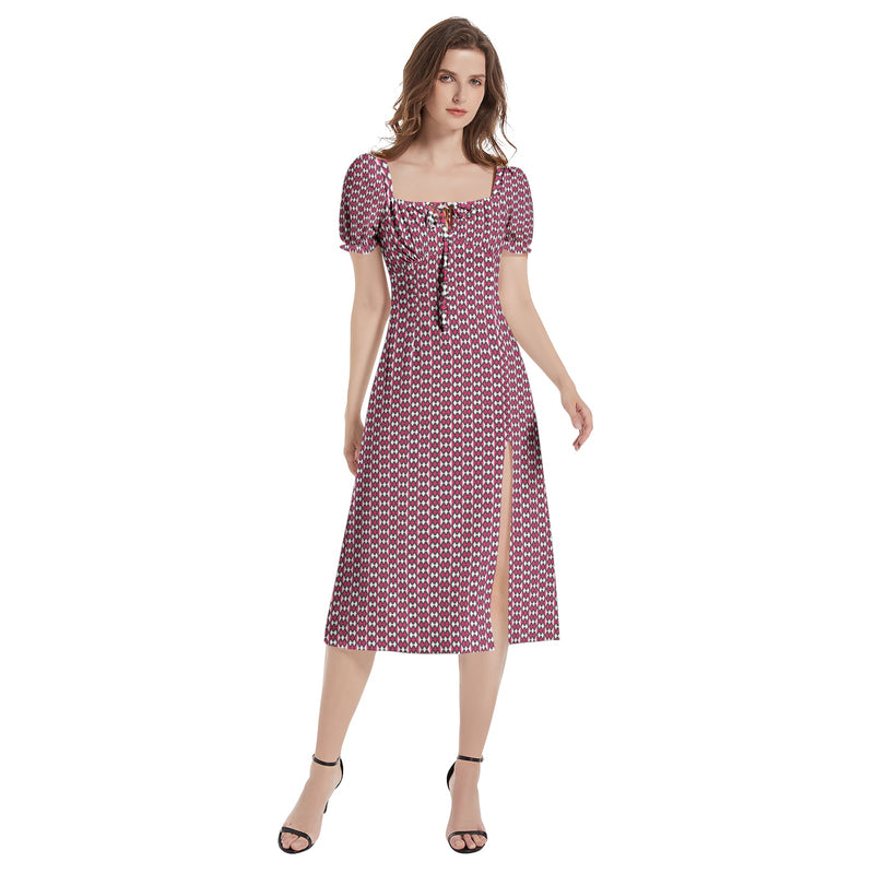 Puff Sleeve Split Thigh Midi Dress - Objet D'Art