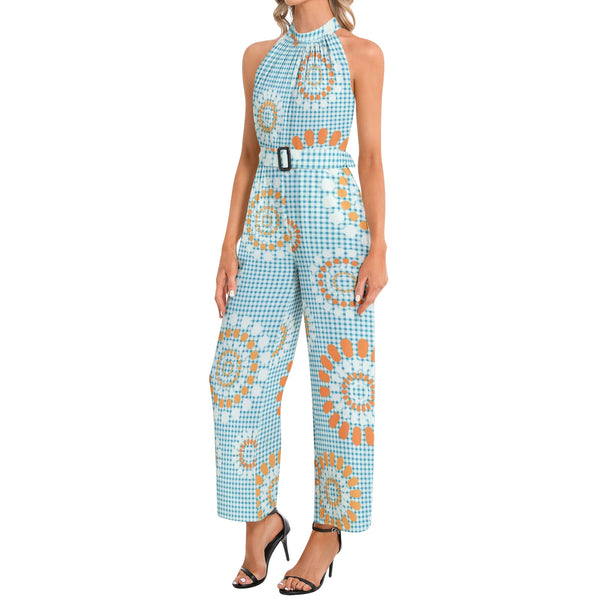 Halter Neck Buckle Belted Jumpsuit - Objet D'Art