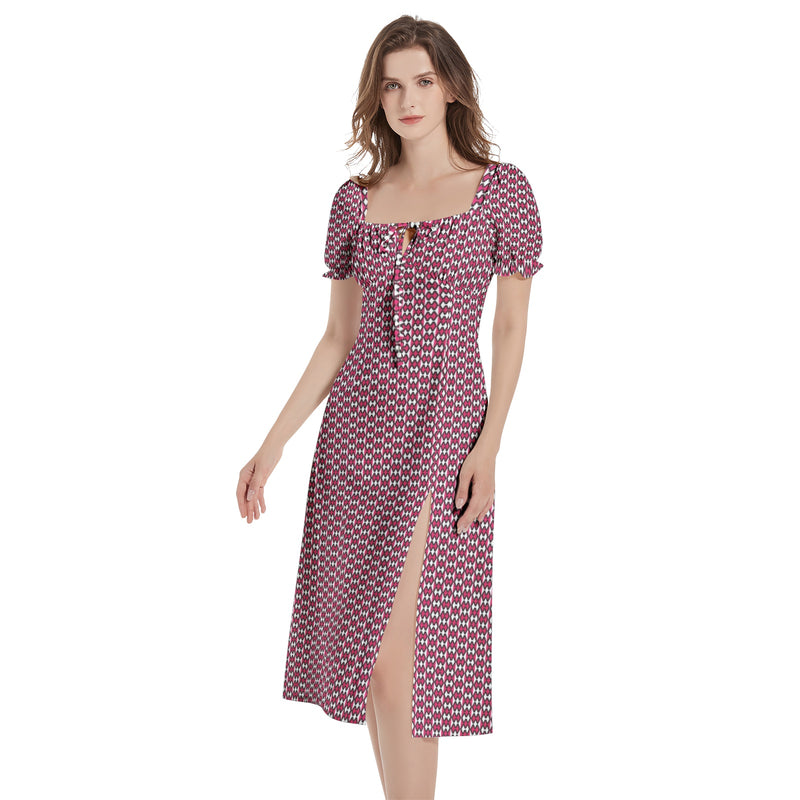 Puff Sleeve Split Thigh Midi Dress - Objet D'Art