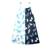 but split left dk blue Drawstring Neck Sleeveless Dress (Model D68)