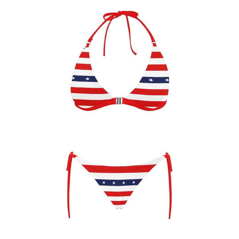 stars and stripes print 2 Buckle Front Halter Bikini Swimsuit (Model S08) - Objet D'Art