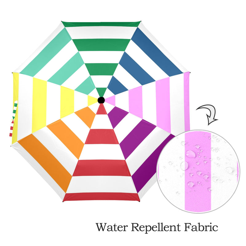 Colorful World Striped Semi-Automatic Foldable Umbrella - Objet D'Art