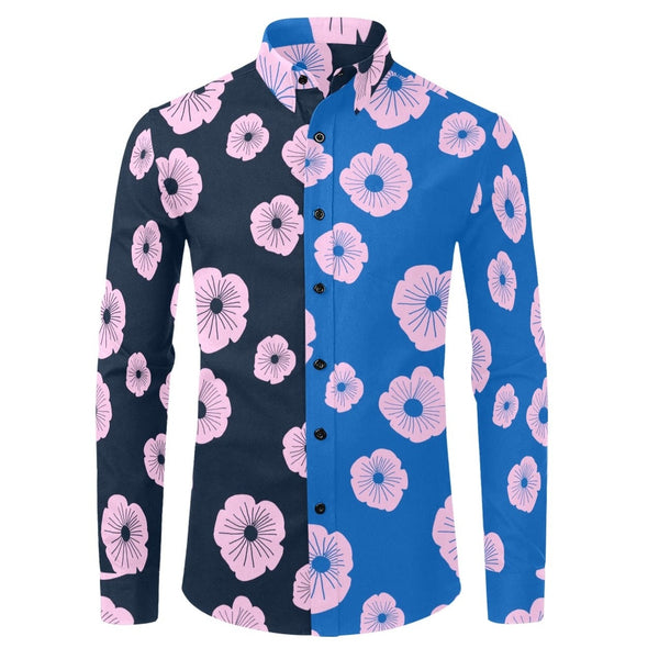 pink light blue flower 10 A Men's All Over Print Casual Dress Shirt (Model T61)