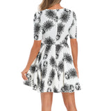 Bauhaus Pineapple Short Sleeve Ruched Bust Flared Hem Dress - Objet D'Art