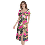 Puff Sleeve Split Thigh Midi Dress - Objet D'Art