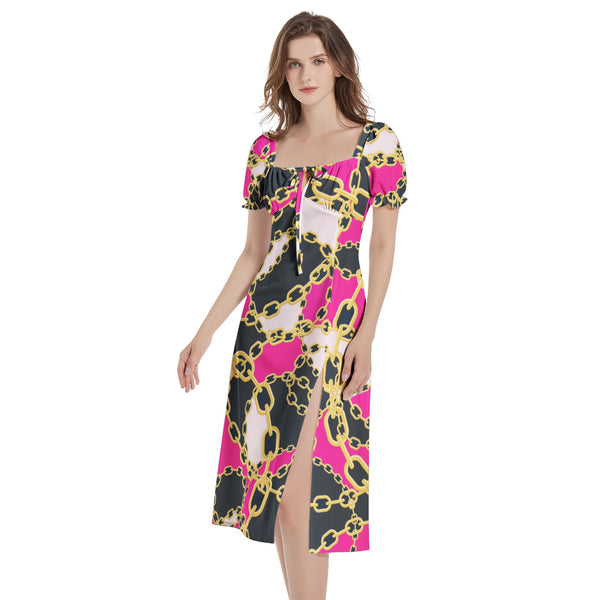 Puff Sleeve Split Thigh Midi Dress - Objet D'Art