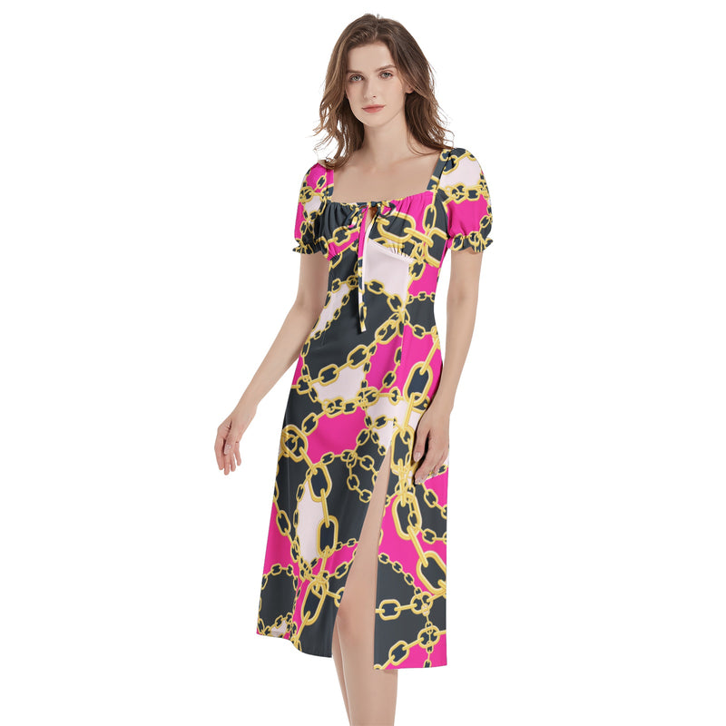 Puff Sleeve Split Thigh Midi Dress - Objet D'Art