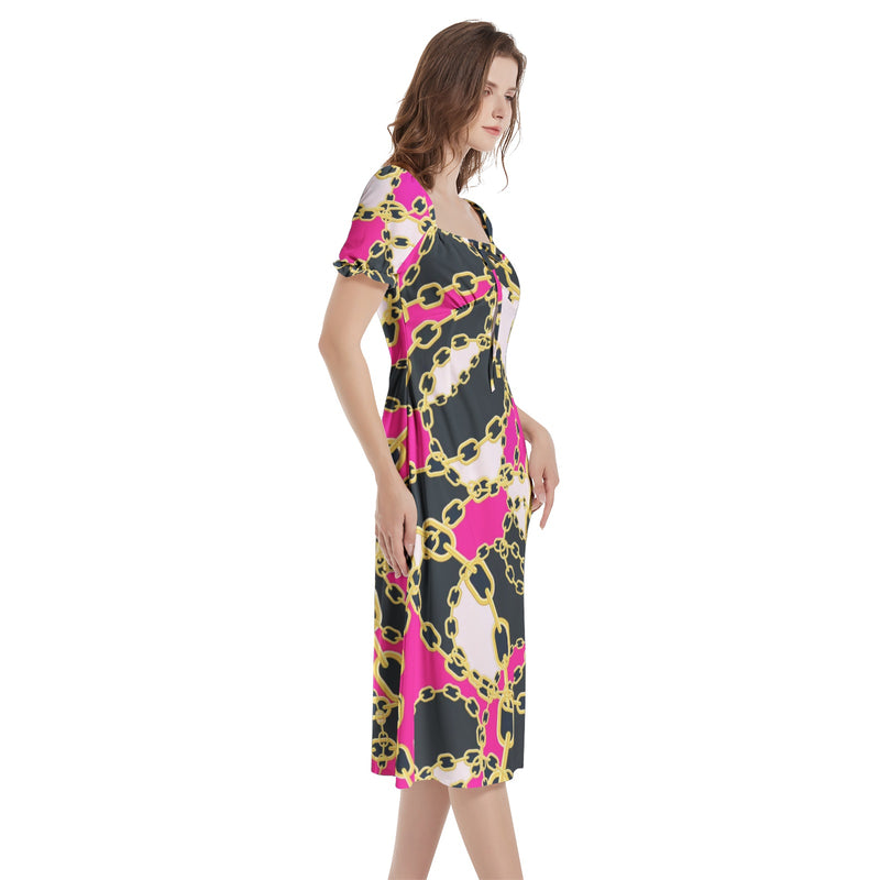 Puff Sleeve Split Thigh Midi Dress - Objet D'Art