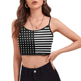 two tone bw striped dots print 2 Women's Spaghetti Strap Crop Top (Model T67) - Objet D'Art