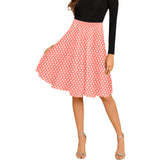 salmon polka dot print Melete Pleated Midi Skirt (Model D15) - Objet D'Art