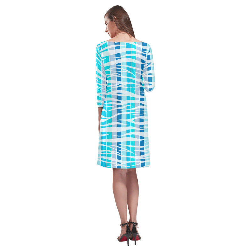 blue wave tiger stiped print 5B Rhea Loose Round Neck Dress(Model D22) - Objet D'Art
