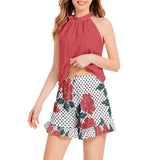 Tie Neck Halter Top and Ruffle Hem Short Set - Objet D'Art