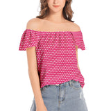 Pink Polka Dots Women's Off The Shoulder Top - Objet D'Art