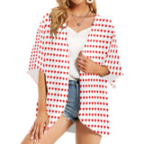 red hot hearts print Women's Kimono Chiffon Cover Up (Model H51) - Objet D'Art