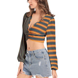 Women's Deep V-Neck Lantern Sleeve Crop Top - Objet D'Art